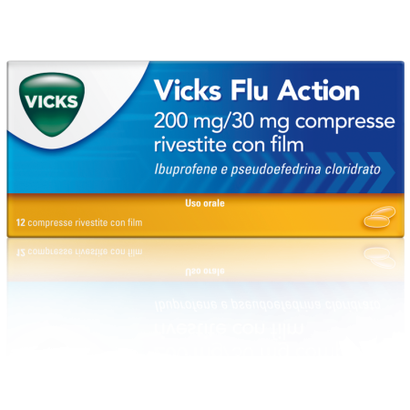 Vicks Flu Action 200 mg/ 30 mg Ibuprofene Pseudoefedrina 12 Compresse