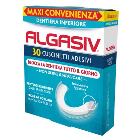 Algasiv Cuscinetti Adesivi Inferiore Per Dentiera 30 Pezzi