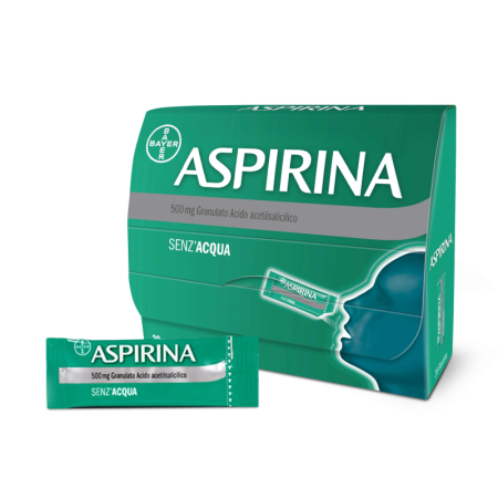 Aspirina Granulato Senza Acqua Per Mal di Testa e Dolore 500 mg di Acido Acetilsalicilico 20 Bustine