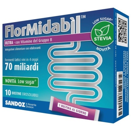 FlorMidabil Ultra Con Stevia Polvere Integratore Fermenti Lattici Vivi 10 Bustine