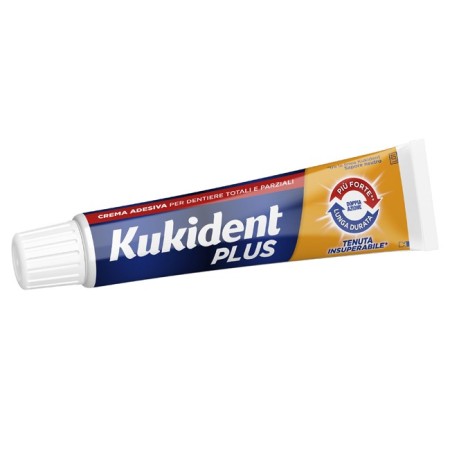 Kukident Plus Doppia Azione Crema Adesiva Per Dentiere Totali E Parziali 65 g